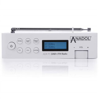 Anadol ADX-P1 DAB/DAB+/UKW/FM Radio - 20 Senderspeicherplätze, tragbar, zweizeiliger LCD-Display, Sleep-Timer, Akku & Netzbetrieb, Lautsprecher & Kopfhöreranschluss, USB-Ladekabel - weiß