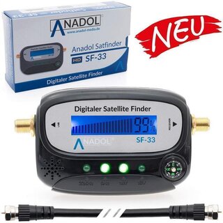 GEBRAUCHT: Anadol SF33 LCD Satfinder/Messgerät mit Kompass, Ton, Verbindungskabel, deutsche Bedienungsanleitung und vergoldete F-Anschlüsse zur Optimierung/Justierung Ihrer Sat Antenne