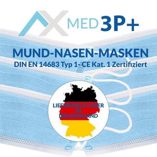 AX 3P+ medizinische MUND-NASEN-SCHUTZ (M-N-S) OP MASKE - EINWEG EN 14683