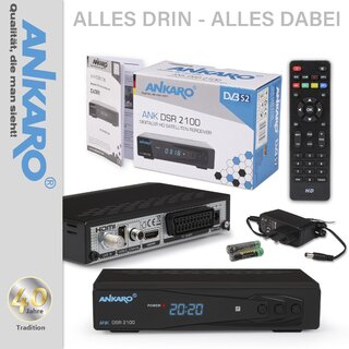 Ankaro 2100 DSR Sat-Receiver - HD Satelliten Receiver mit USB-Mediaplayer Funktion - DVB-S/S2 Receiver für Satellit - Astra & Hotbird vorinstalliert + Anadol HDMI Kabel (Mit PVR Aufnahmefunktion)