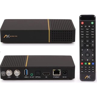 AX Multibox Twin SE (Second Edition mit WiFi) 4K UHD E2 Linux Sat Receiver mit PVR Aufnahmefunktion & Timeshift, UNICABLE, 2X USB, LAN, WLAN, DVB-S2, HDMI, HD, H.265, HDR, Astra Hotbird vorsortiert