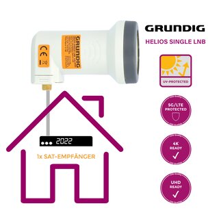 GSS Grundig Systems Helios Single LNB 1 Teilnehmer 1fach für Digital Satellitenschüssel - UV Wetterschutz Full HD 4K LNB - 5G LTE Filter, UHD TV
