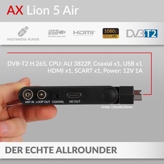 RED OPTICUM AX Lion 5 AIR DVB-T2 Receiver mit Aufnahmefunktion