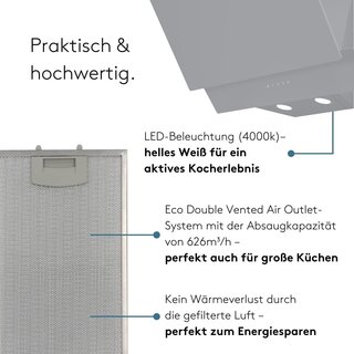 Wiggo WE-A642G  Dunstabzugshaube 60cm kopffrei - 2 Glas grau